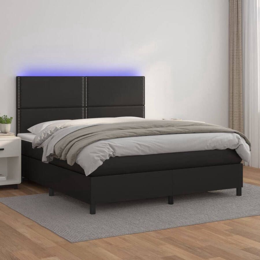 The Living Store Bed LED Boxspring 160x200 Zwart Duurzaam kunstleer Verstelbaar hoofdbord Pocketvering matras Huidvriendelijke topmatras Kleurrijke LED-verlichting