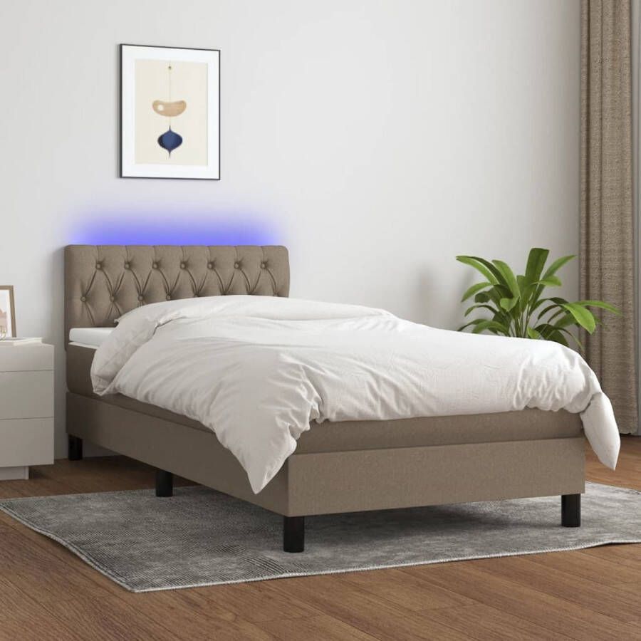 The Living Store Bed LED Boxspring 203 x 100 cm Taupe