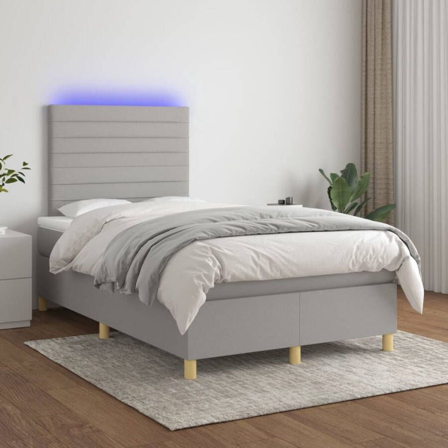 The Living Store Bed LED Boxspring 203 x 120 cm Lichtgrijs Duurzaam materiaal Verstelbaar hoofdbord Comfortabele ondersteuning Kleurrijke LED-verlichting Pocketvering matras Huidvriendelijk topmatras