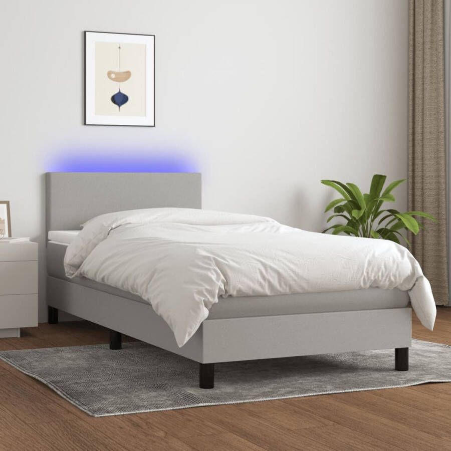 The Living Store Bed LED Boxspring 90x200 Lichtgrijs Pocketvering Huidvriendelijk