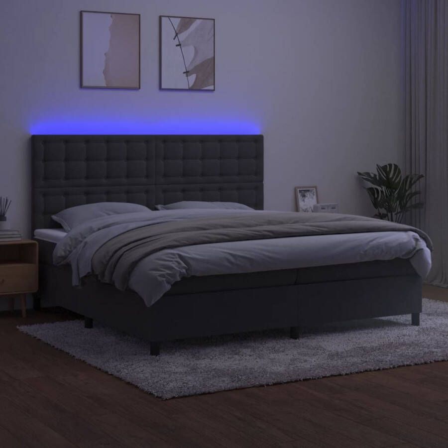 The Living Store Bed LED Boxspring Donkergrijs 203x200x118 128cm Fluweel Pocketvering Huidvriendelijk