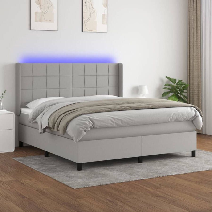 The Living Store Bed LED Boxspring met Pocketvering Matras 180x200 cm Lichtgrijs