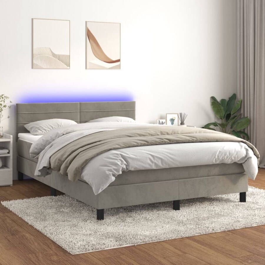 The Living Store Bed LED Fluwelen Stof Verstelbaar Hoofdbord Pocketvering Matras Huidvriendelijk Topmatras 193x144cm
