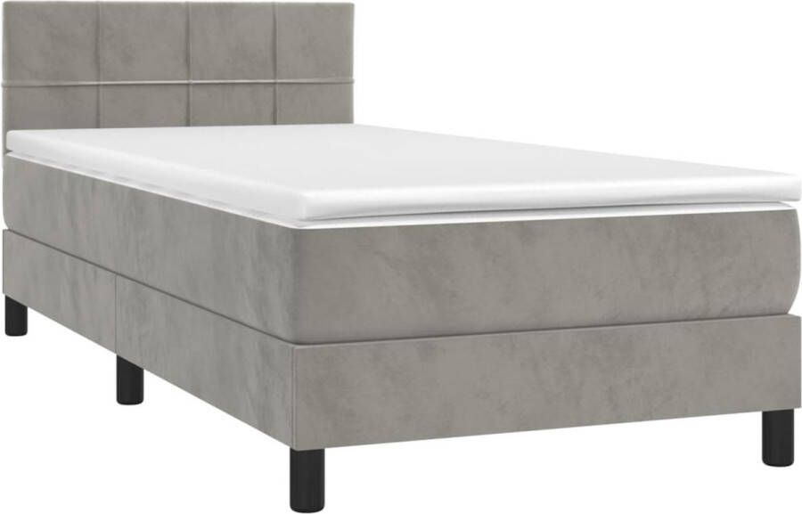 The Living Store Boxspring met matras en LED fluweel lichtgrijs 90x200 cm Boxspring Led Lampje Velvet Bed Tweepersoonsbed Slaapcomfort