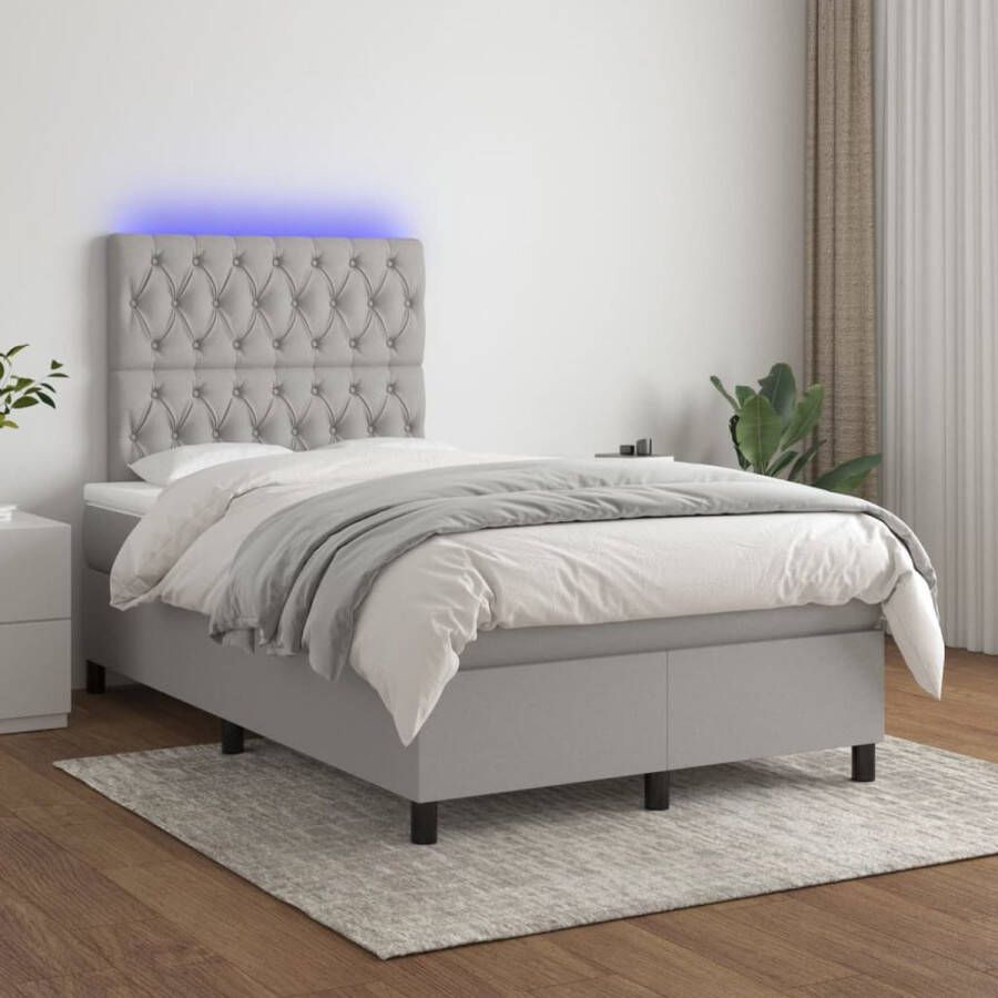 The Living Store Boxspring met matras en LED stof lichtgrijs 120x200 cm Boxspring Boxsprings Bed Slaapmeubel Boxspringbed Boxspring Bed Tweepersoonsbed Bed Met Matras Bedframe Ledikant Bed Met LED