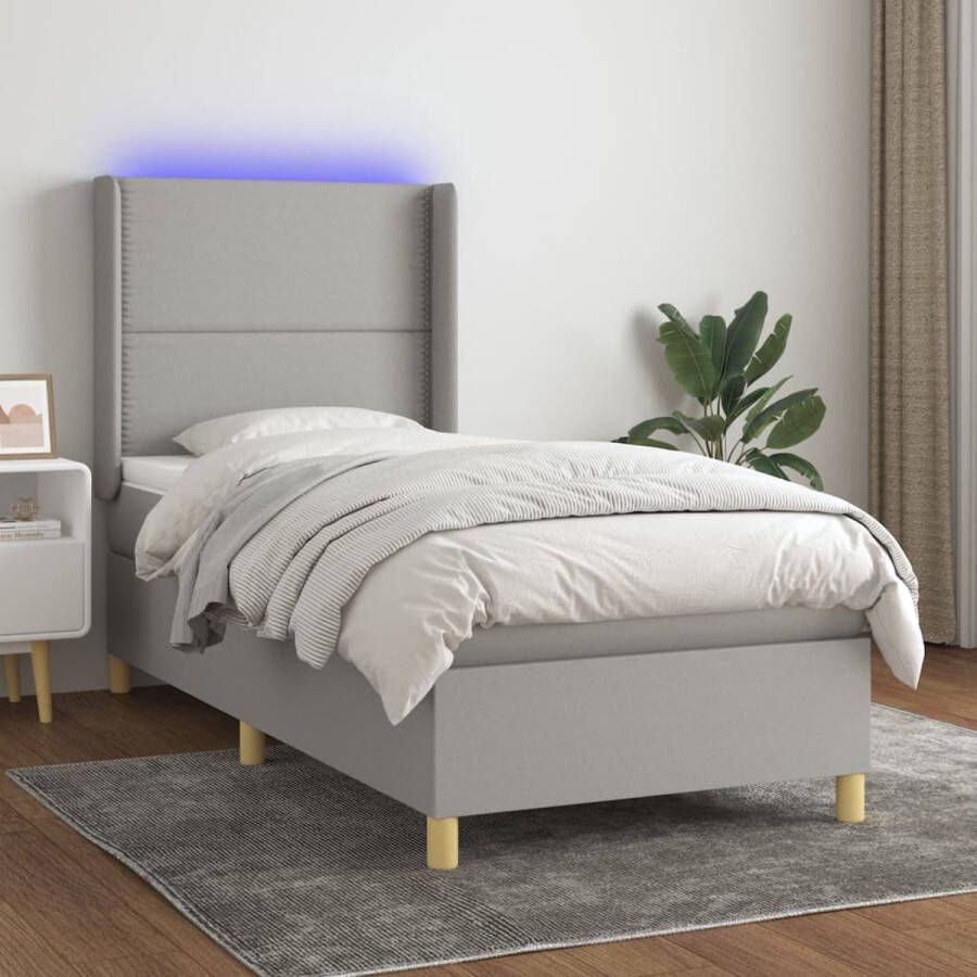The Living Store Bed Lichtgrijs- Bedframe 203x93x118 128cm Inclusief Matras Topmatras en LED-strip