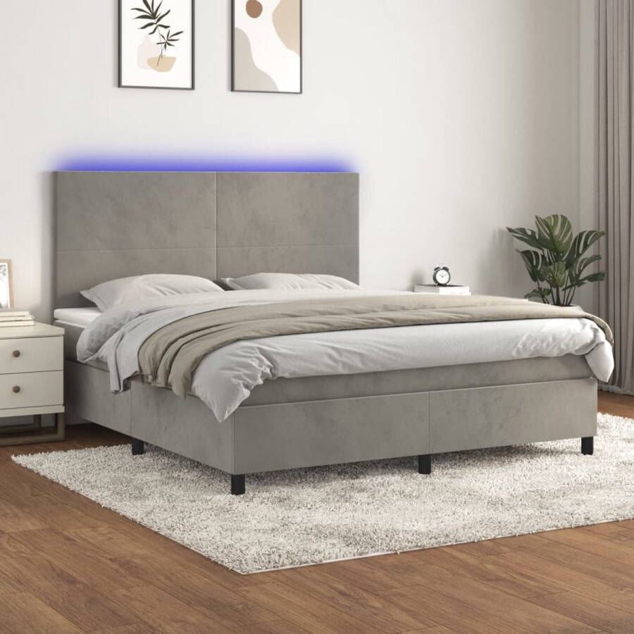 The Living Store Bed Luxe Boxspring 160 x 200 cm LED en fluweel