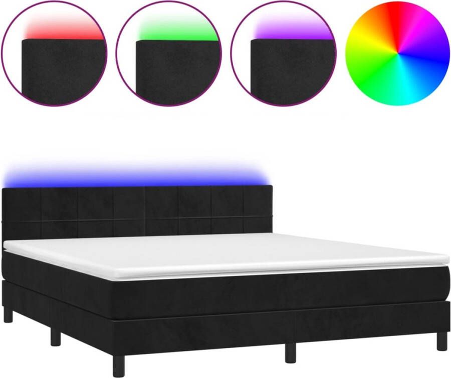 The Living Store Bed Luxe Boxspring 180 x 200 cm Kleur- Zwart LED Verlichting