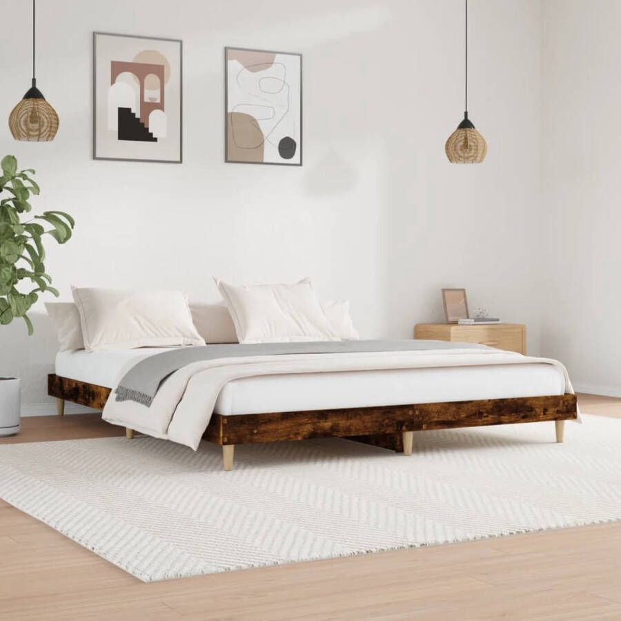 The Living Store Bed Massief Eiken Bedframe King size 203 x 203 x 20 cm Gerookt Eiken Kingsize Bed Houten Bed Frame Tweepersoons Bed Massief Eiken Bed Bruine Bedbank