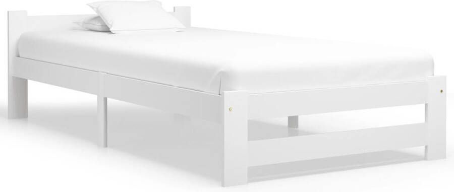 The Living Store Bed Massief grenen 100 x 200 cm Wit 204 x 107 x 55 cm