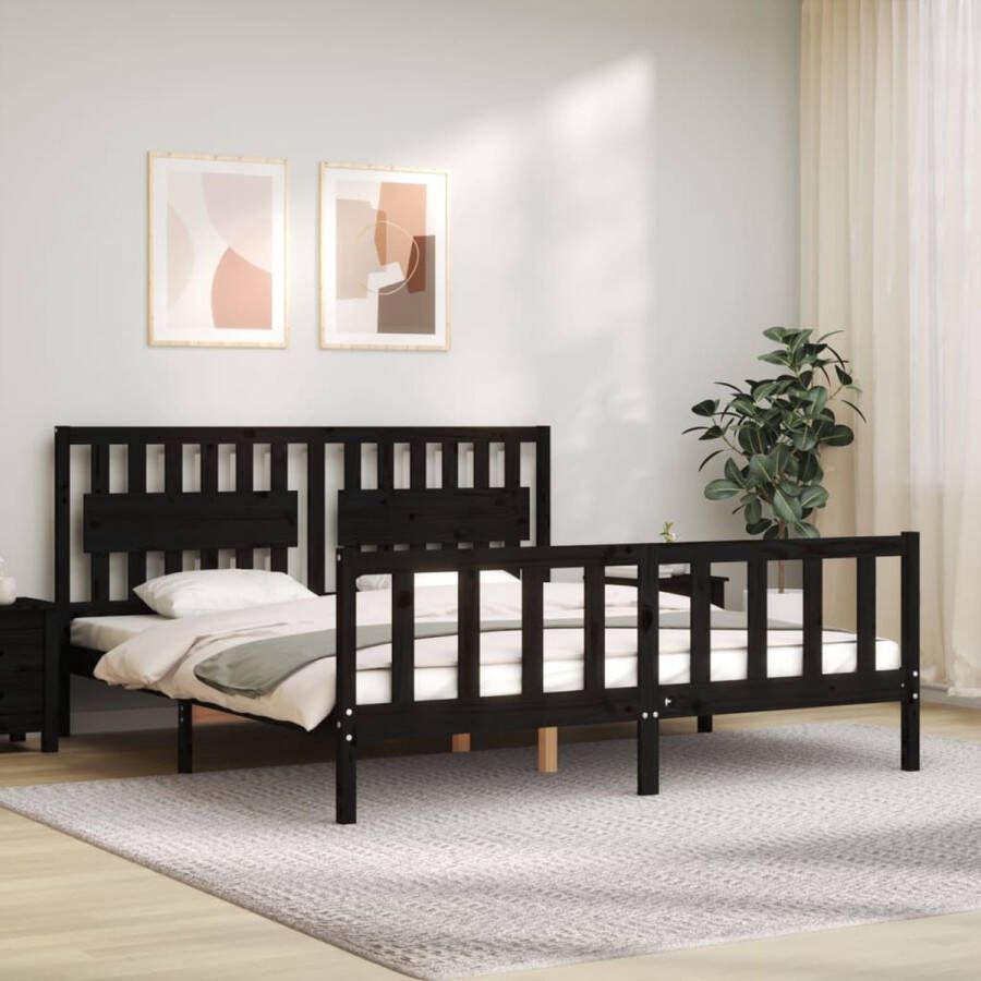 The Living Store Bedframe met hoofdbord massief hout zwart 6 FT Super King Size Bedframe Bedframes Bed Tweepersoonsbed Slaapkamermeubel Houten Bedframe Houten Bed Bedbodem Massief Houten Bedframe Ledikant Bedframe Met Hoofdeinde - Foto 6