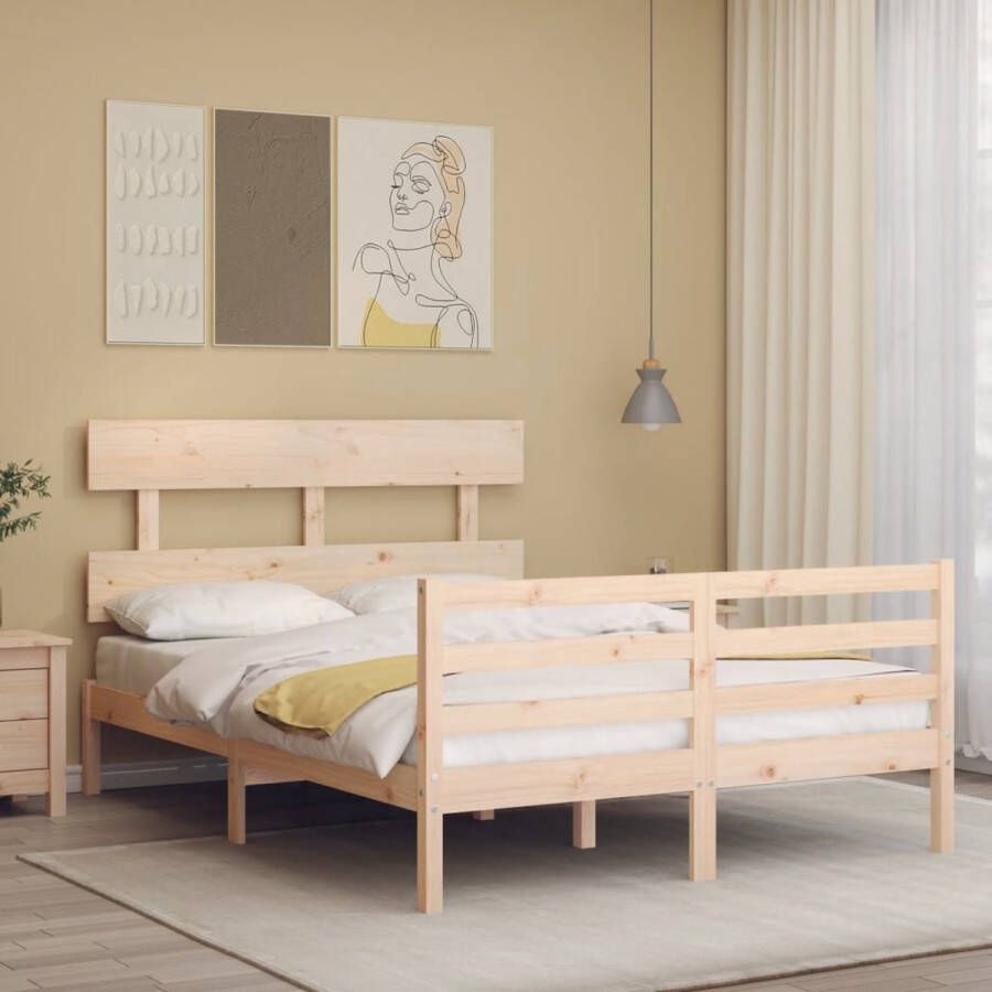The Living Store Bedframe met hoofdbord massief hout 140x200 cm Bedframe Bedframes Bed Tweepersoonsbed Slaapkamermeubel Houten Bedframe Houten Bed Bedbodem Massief Houten Bedframe Ledikant Bedframe Met Hoofdeinde - Foto 2