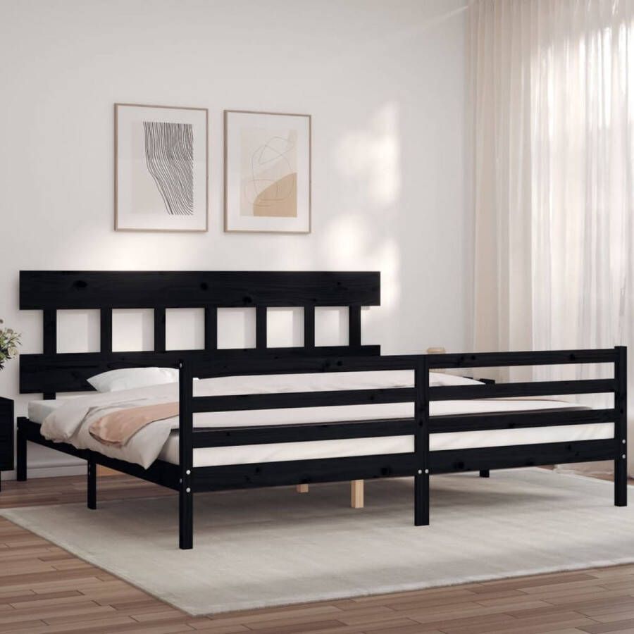 The Living Store Bedframe met hoofdbord massief hout zwart 200x200 cm Bedframe Bedframes Bed Tweepersoonsbed Slaapkamermeubel Houten Bedframe Houten Bed Bedbodem Massief Houten Bedframe Ledikant Bedframe Met Hoofdeinde