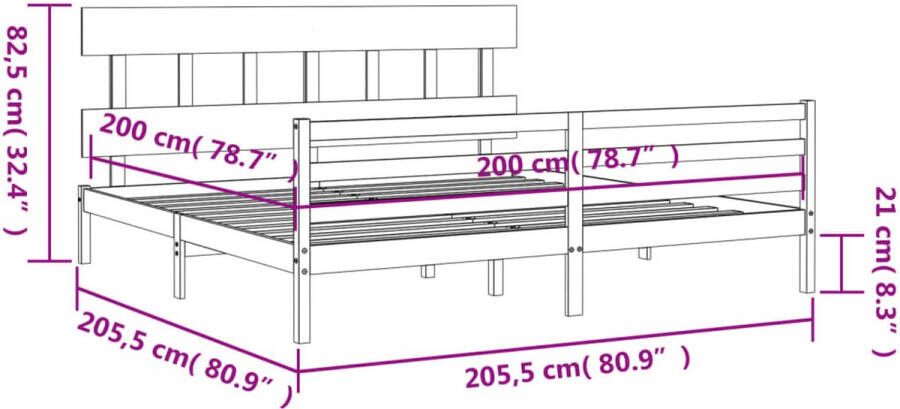 The Living Store Bed Massief grenenhout 205.5 x 205.5 x 81 cm Zwarte kleur