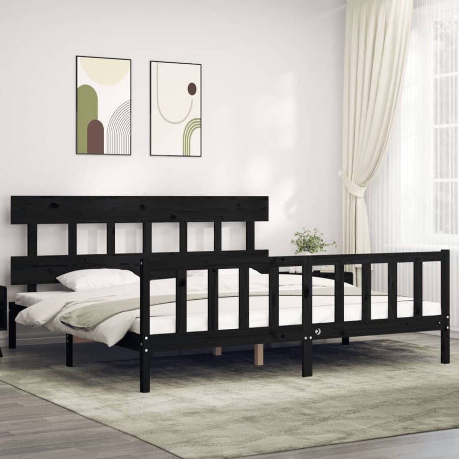 The Living Store Bed Massief Grenenhout 6FT Super King Zwart