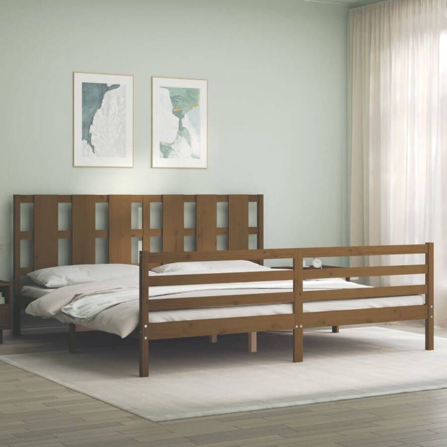 The Living Store Bedframe met hoofdbord massief hout honingbruin 200x200 cm Bedframe Bedframes Bed Tweepersoonsbed Slaapkamermeubel Houten Bedframe Houten Bed Bedbodem Massief Houten Bedframe Ledikant Bedframe Met Hoofdeinde - Foto 4