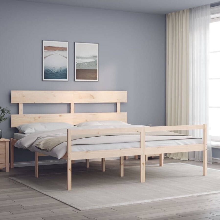 The Living Store Bed Massief Grenenhout Bedframe Afmetingen- 205.5 x 205.5 x 81 cm Materiaal- Massief grenenhout Eigenschappen- Multiplex lattenbodem functioneel hoofd- en voeteneinde Matras niet inbegrepen Montage vereist