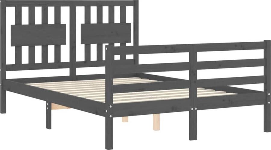 The Living Store Bedframe met hoofdbord massief hout grijs 140x190 cm Bedframe Bedframes Bed Tweepersoonsbed Slaapkamermeubel Houten Bedframe Houten Bed Bedbodem Massief Houten Bedframe Ledikant Bedframe Met Hoofdeinde - Foto 10