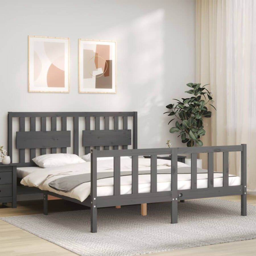 The Living Store Bed Massief Grenenhout Grijs 205.5 x 155.5 x 100 cm Multiplex lattenbodem Functioneel hoofd- en voeteneinde Matras niet inbegrepen Massief Grenenhouten Bed Grijs Bed King Size Bed Boxspring Bed Tweepersoonsbed - Foto 7