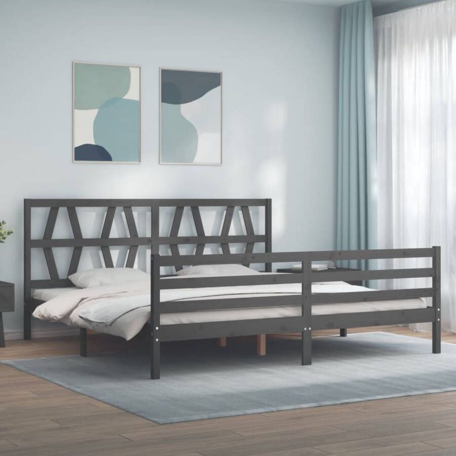 The Living Store Bed Massief Grenenhout Grijs 205.5 x 205.5 x 100 cm Multiplex Lattenbodem