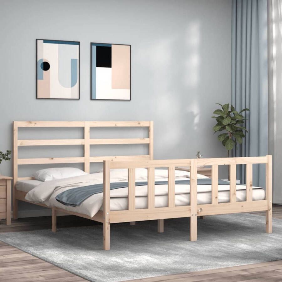 The Living Store Bedframe met hoofdbord massief hout 5 FT King Size Bedframe Bedframes Bed Tweepersoonsbed Slaapkamermeubel Houten Bedframe Houten Bed Bedbodem Massief Houten Bedframe Ledikant Bedframe Met Hoofdeinde - Foto 7