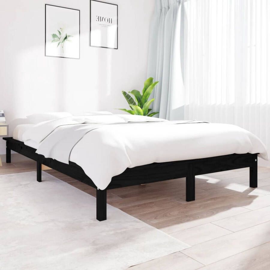 The Living Store Bed Massief Grenenhout Klassiek Decoratief 212 x 151.5 x 26 cm Zwart -Bijpassende matrassen beschikbaar