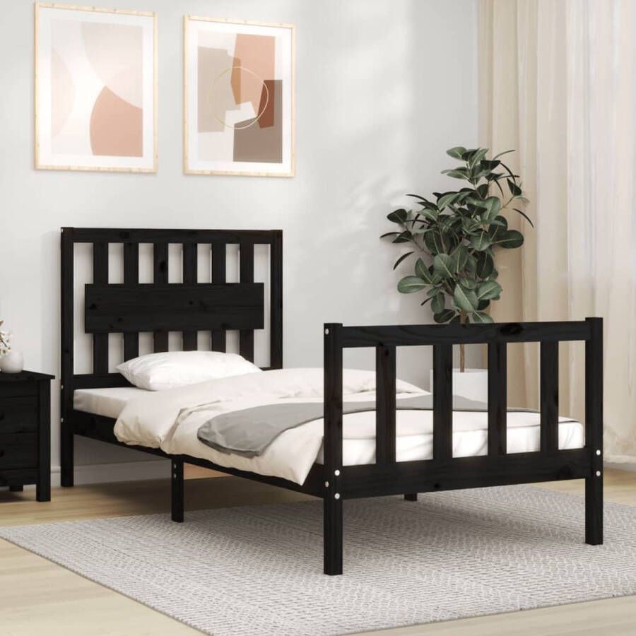 The Living Store Bedframe met hoofdbord massief hout zwart 3FT Single Bedframe Bedframes Bed Eenpersoonsbed Slaapkamermeubel Houten Bedframe Houten Bed Bedbodem Massief Houten Bedframe Ledikant Bedframe Met Hoofdeinde - Foto 4