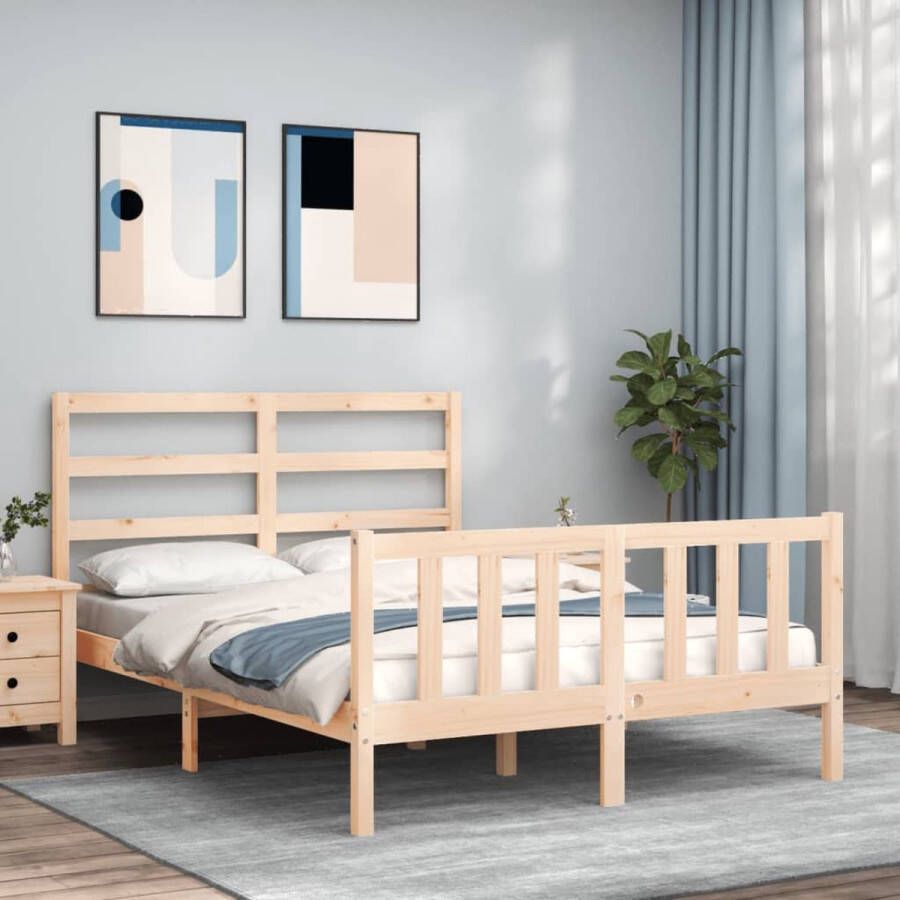 The Living Store Bed Massief grenenhouten bedframe 205.5 x 145.5 x 100 cm Multiplex lattenbodem Massief Houten Bed Grenenhouten Bed Tweepersoonsbed Boxspring Frame Slaapcomfort - Foto 2