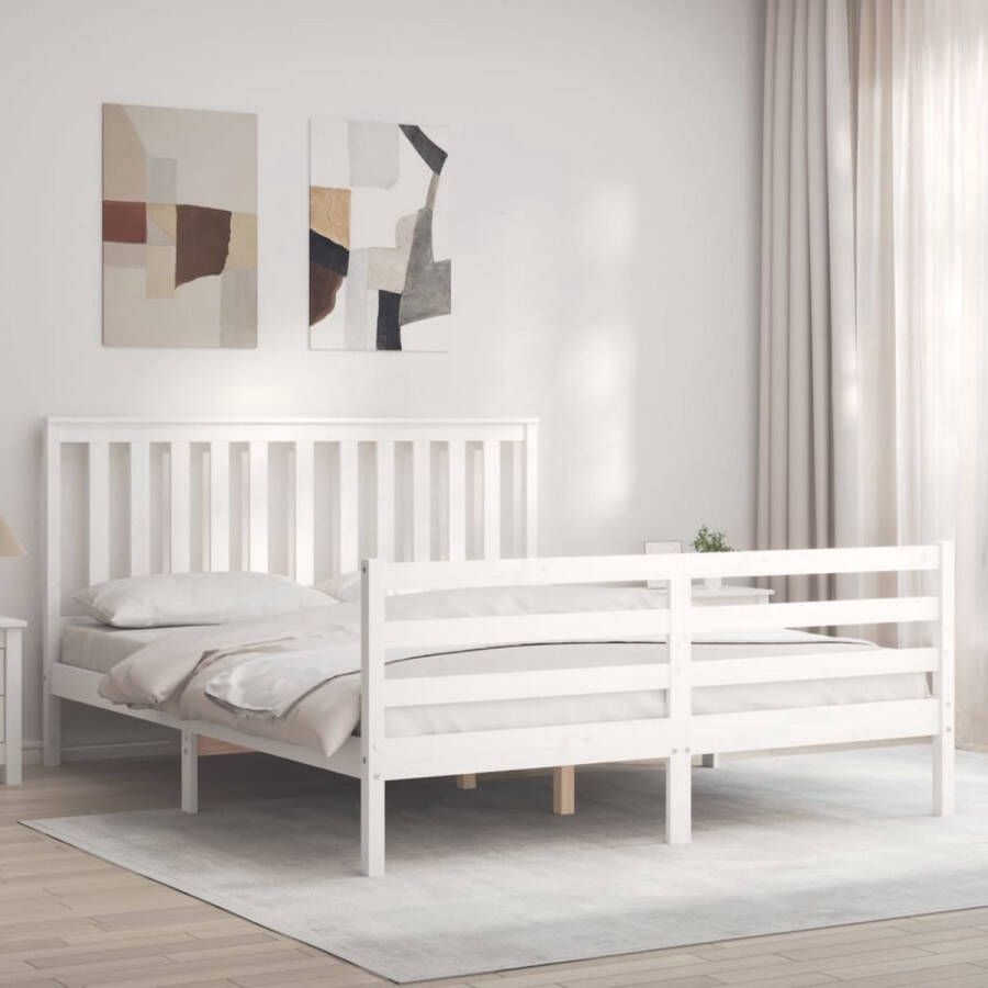 The Living Store Bed Massief grenenhouten bedframe 205.5 x 165.5 x 101 cm wit