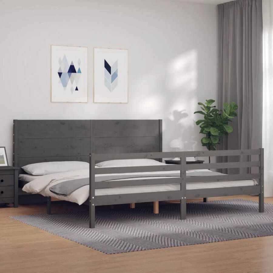 The Living Store Bed Massief grenenhouten bedframe 205.5 x 205.5 x 100 cm Grijs