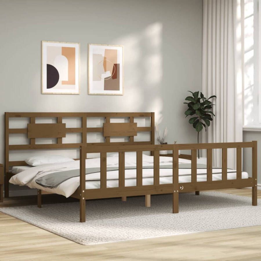 The Living Store Bedframe met hoofdbord massief hout honingbruin 200x200 cm Bedframe Bedframes Bed Tweepersoonsbed Slaapkamermeubel Houten Bedframe Houten Bed Bedbodem Massief Houten Bedframe Ledikant Bedframe Met Hoofdeinde - Foto 3