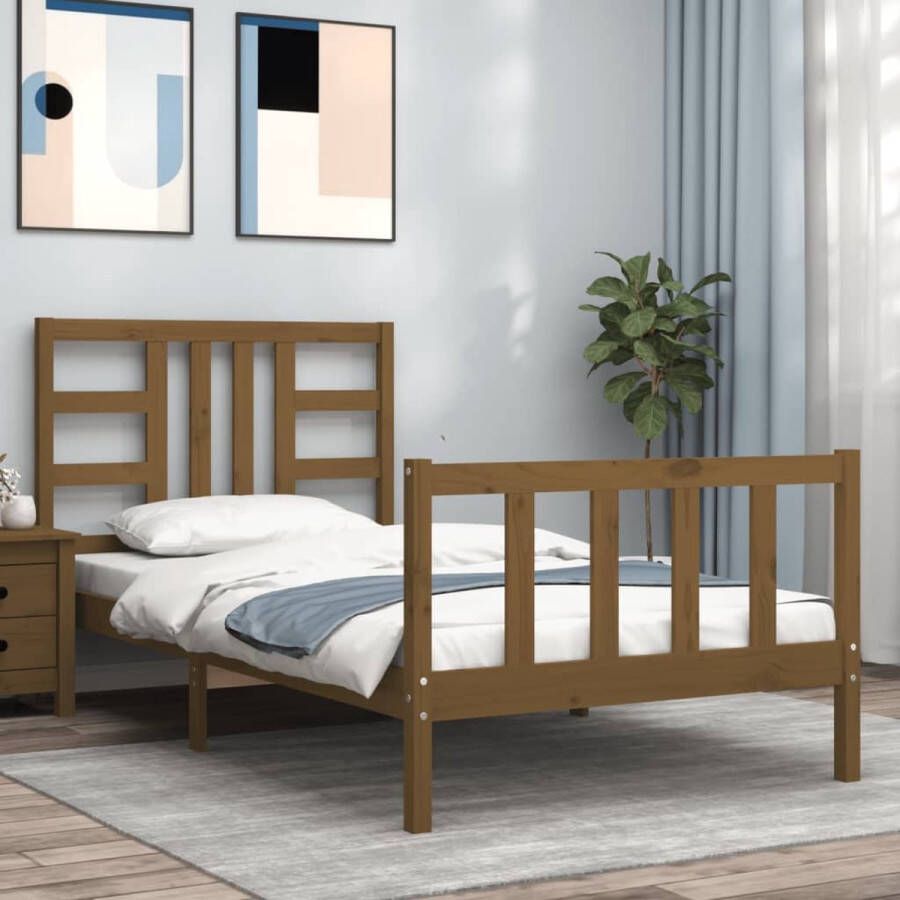 The Living Store Bedframe met hoofdbord massief hout honingbruin 90x200 cm Bedframe Bedframes Bed Eenpersoonsbed Slaapkamermeubel Houten Bedframe Houten Bed Bedbodem Massief Houten Bedframe Ledikant Bedframe Met Hoofdeinde - Foto 8