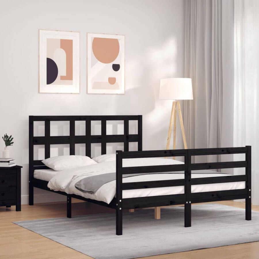 The Living Store Bed Massief Grenenhouten Bedframes 205.5 x 145.5 x 100cm Zwart