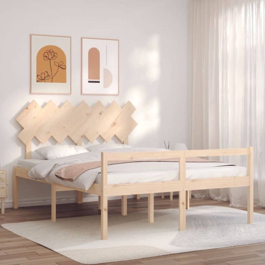 The Living Store Bedframe met hoofdbord massief hout 140x190 cm Bedframe Bedframes Bed Tweepersoonsbed Slaapkamermeubel Houten Bedframe Houten Bed Bedbodem Massief Houten Bedframe Ledikant Bedframe Met Hoofdeinde