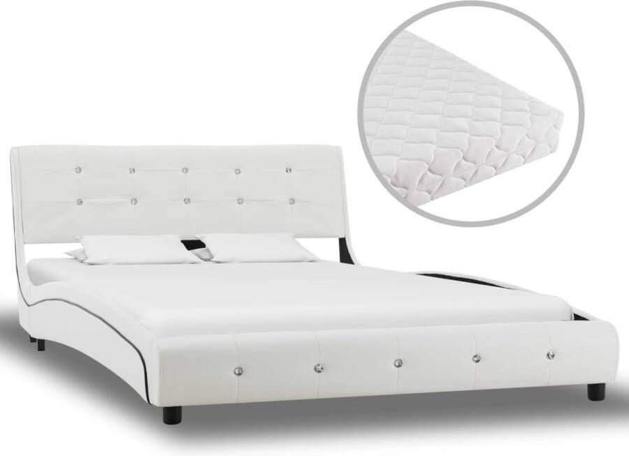 The Living Store Bed met matras kunstleer wit 120x200 cm Bed Bedden Tweepersoonsbed Tweepersoonsbedden Slaapmeubel Slaapmeubels Gestoffeerd Bed Gestoffeerde Bedden Bedframe Bedframes Bedframe Met Matras