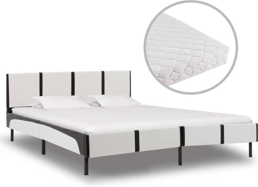 The Living Store Bed met matras kunstleer wit en zwart 180x200 cm Bed