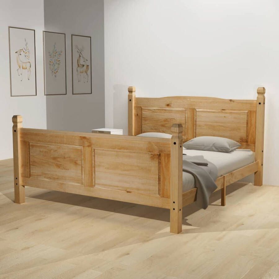 The Living Store Bed met traagschuim matras grenenhout Corona-stijl 160x200 cm Bed Bedden Bedframe Bedframes Tweepersoonsbed Tweepersoonsbedden Bed Bedden Bedombouw Bedombouwen