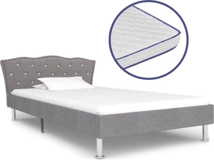 The Living Store Bed met traagschuim matras stof lichtgrijs 90x200 cm Bed