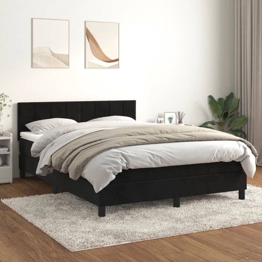 The Living Store Bed Modena Boxspringbed 140x190cm Fluweel stof Verstelbaar hoofdbord Pocketvering matras Middelharde ondersteuning Huidvriendelijk topmatras