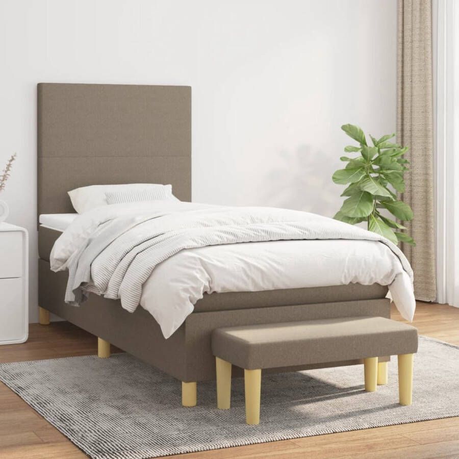 The Living Store Bed Pocketvering Middelhard Taupe 203 x 90 x 118 128 cm Inclusief matras topmatras en bank Boxspringbed Tweepersoonsbed Pocketed Spring Mattress Middelhard Matras Taupe Bed