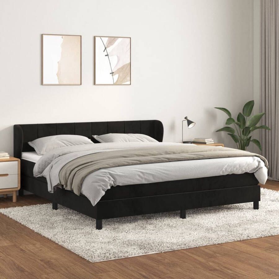 The Living Store Bed Pocketvering Zacht fluweel Middelharde ondersteuning Huidvriendelijk 160x200 cm Boxspring Fluweel Bed Tweepersoons Bed King Size Bed Zitzakken