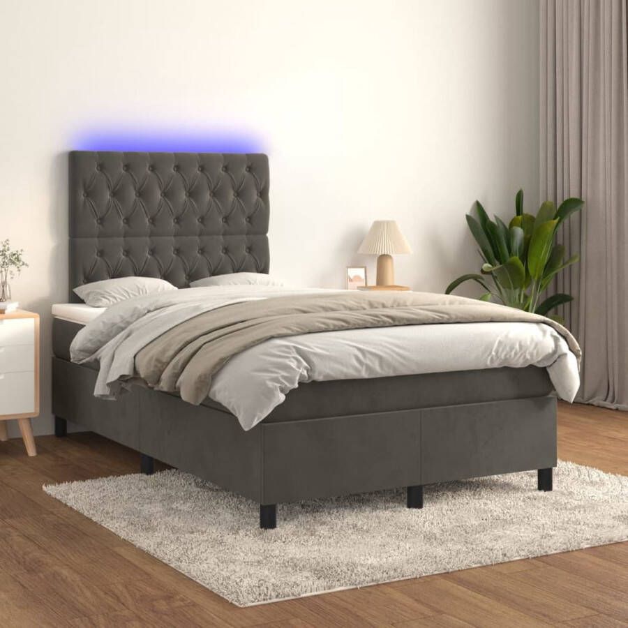 The Living Store Bed s Boxspring 120x200 cm Fluweel Pocketvering LED