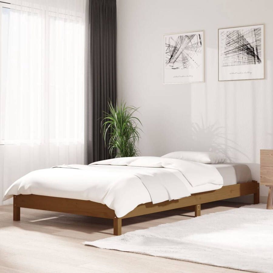 The Living Store Bed stapelbaar 100x200 cm massief grenenhout honingbruin Stapelbaar Bed Stapelbare Bedden Slaapmeubel Bedframe Bed Bedbodem Eenpersoonsbed Stapelbed Massief Houten Bed Houten Bed Ledikant