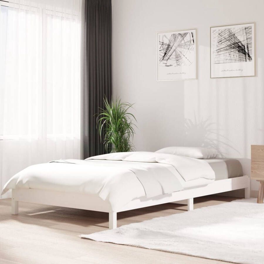 The Living Store Bed stapelbaar 100x200 cm massief grenenhout wit Stapelbaar Bed Stapelbare Bedden Slaapmeubel Bedframe Bed Bedbodem Eenpersoonsbed Stapelbed Massief Houten Bed Houten Bed Ledikant