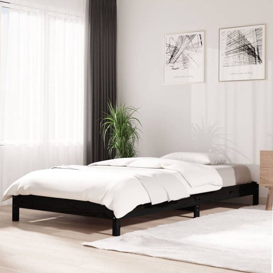 The Living Store Bed stapelbaar 100x200 cm massief grenenhout zwart Stapelbaar Bed Stapelbare Bedden Slaapmeubel Bedframe Bed Bedbodem Eenpersoonsbed Stapelbed Massief Houten Bed Houten Bed Ledikant