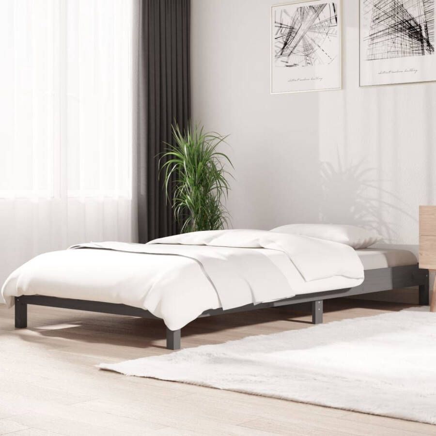 The Living Store Bed stapelbaar 75x190 cm massief grenenhout grijs Stapelbaar Bed Stapelbare Bedden Slaapmeubel Bedframe Bed Bedbodem Eenpersoonsbed Stapelbed Massief Houten Bed Houten Bed Ledikant