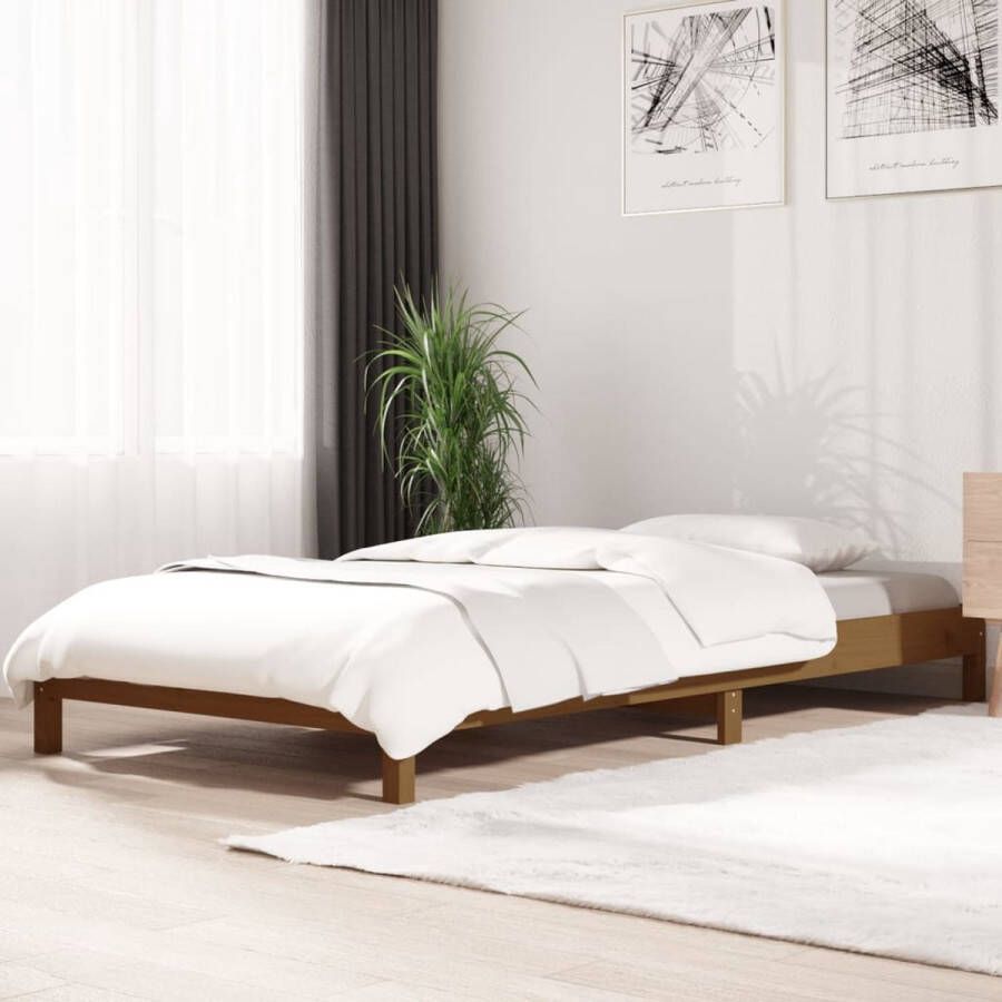 The Living Store Bed stapelbaar 75x190 cm massief grenenhout honingbruin Stapelbaar Bed Stapelbare Bedden Slaapmeubel Bedframe Bed Bedbodem Eenpersoonsbed Stapelbed Massief Houten Bed Houten Bed Ledikant