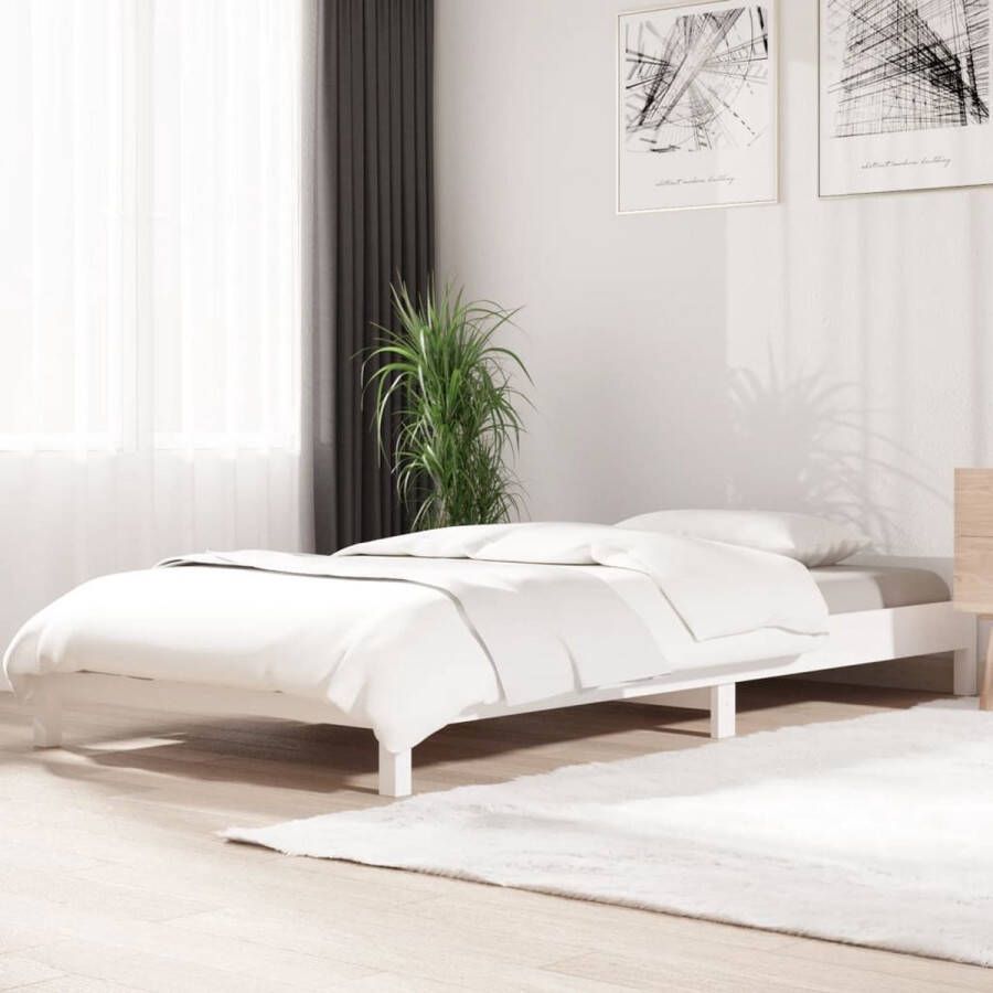 The Living Store Bed stapelbaar 75x190 cm massief grenenhout wit Stapelbaar Bed Stapelbare Bedden Slaapmeubel Bedframe Bed Bedbodem Eenpersoonsbed Stapelbed Massief Houten Bed Houten Bed Ledikant