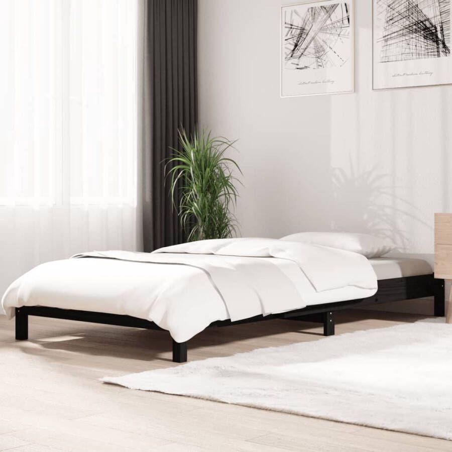 The Living Store Bed stapelbaar 75x190 cm massief grenenhout zwart Stapelbaar Bed Stapelbare Bedden Slaapmeubel Bedframe Bed Bedbodem Eenpersoonsbed Stapelbed Massief Houten Bed Houten Bed Ledikant