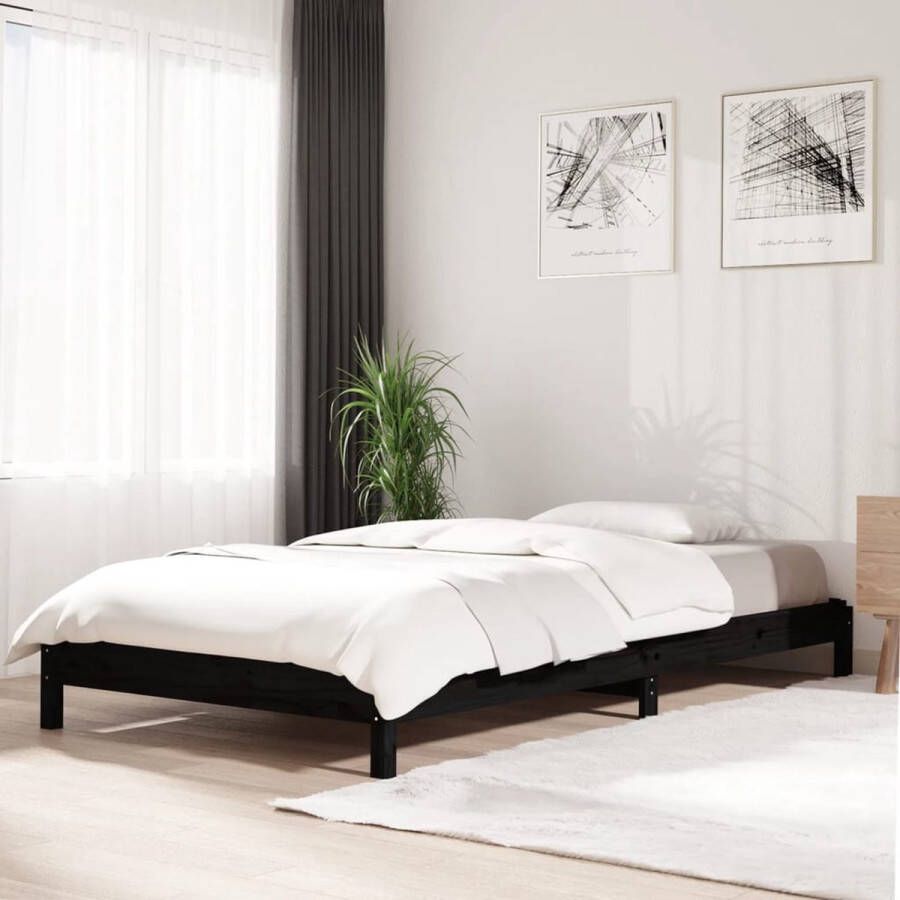 The Living Store Bed stapelbaar 80x200 cm massief grenenhout zwart Stapelbaar Bed Stapelbare Bedden Slaapmeubel Bedframe Bed Bedbodem Eenpersoonsbed Stapelbed Massief Houten Bed Houten Bed Ledikant